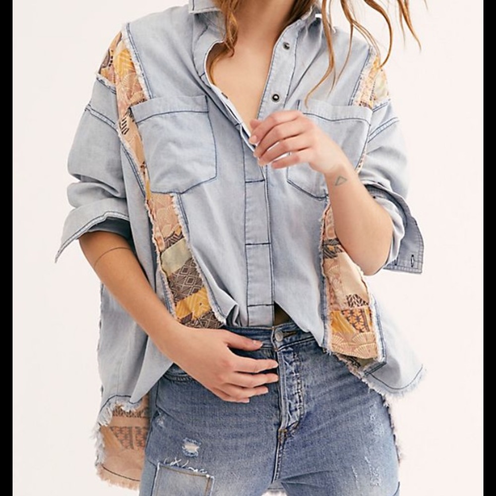 Free People Rainbow Row Boho Button Down